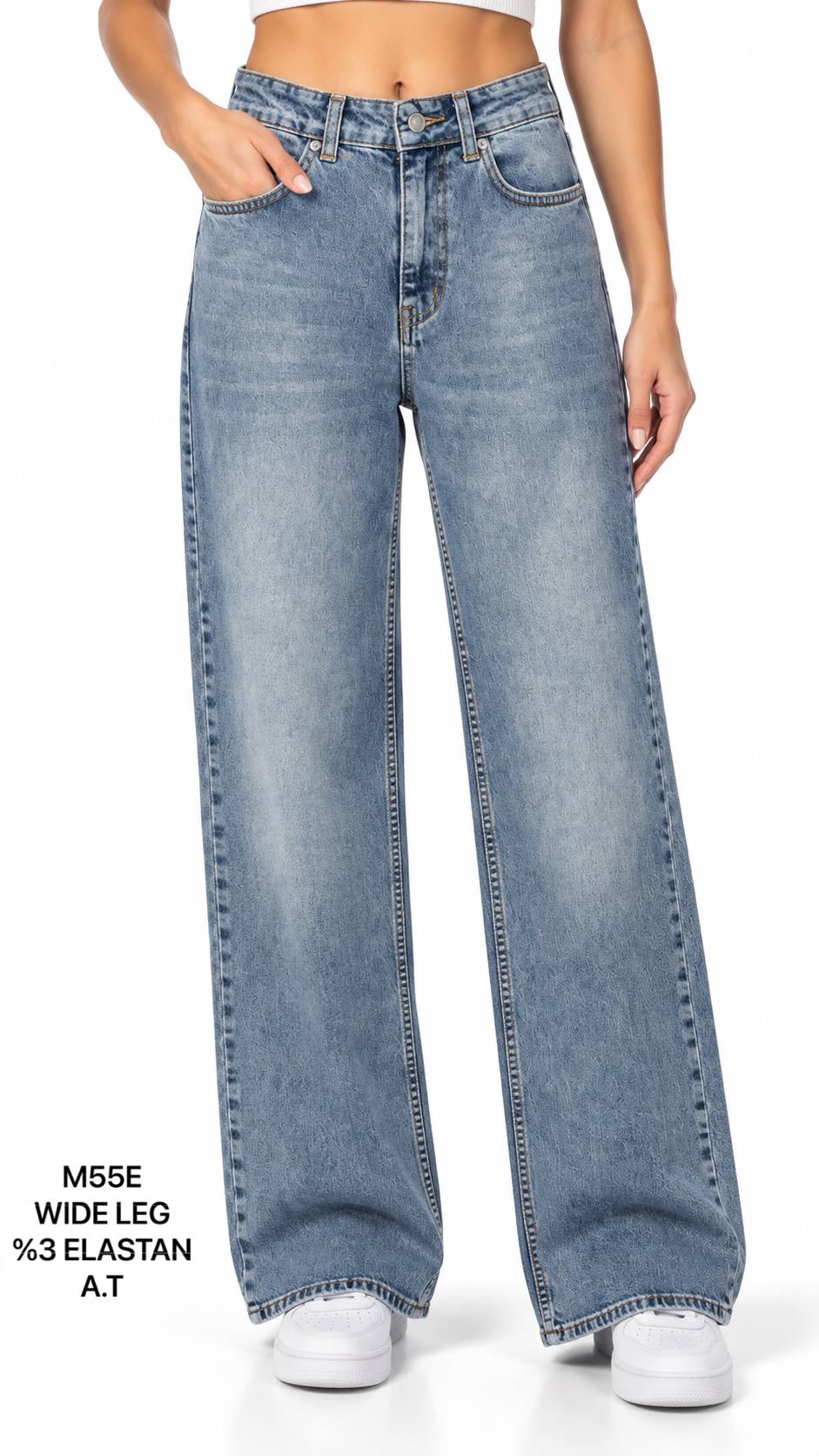 ELASTAN WIDELEG DENİM PANTOLON görsel 6